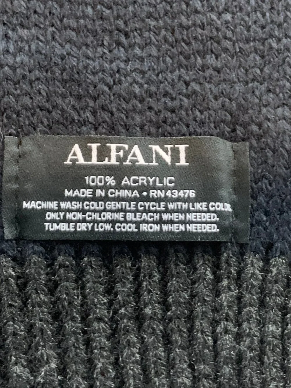 Alfani Men's 100% Acrylic Knit Reversible Scarf, Navy Blue to Charcoal, One Size